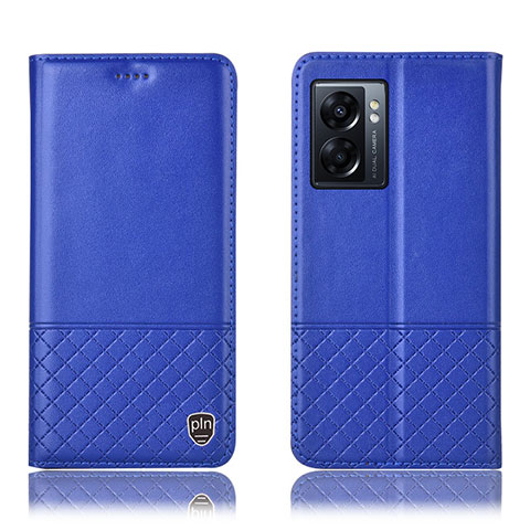 Funda de Cuero Cartera con Soporte Carcasa H07P para Oppo A56S 5G Azul