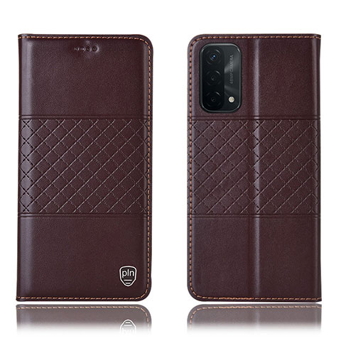 Funda de Cuero Cartera con Soporte Carcasa H07P para Oppo A74 5G Marron