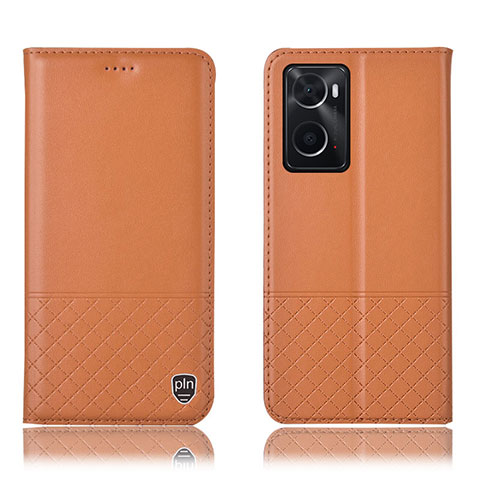 Funda de Cuero Cartera con Soporte Carcasa H07P para Oppo A76 Naranja