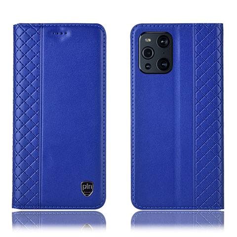 Funda de Cuero Cartera con Soporte Carcasa H07P para Oppo Find X3 Pro 5G Azul