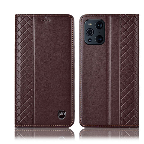 Funda de Cuero Cartera con Soporte Carcasa H07P para Oppo Find X3 Pro 5G Marron