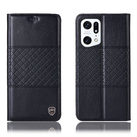 Funda de Cuero Cartera con Soporte Carcasa H07P para Oppo Find X5 5G Negro