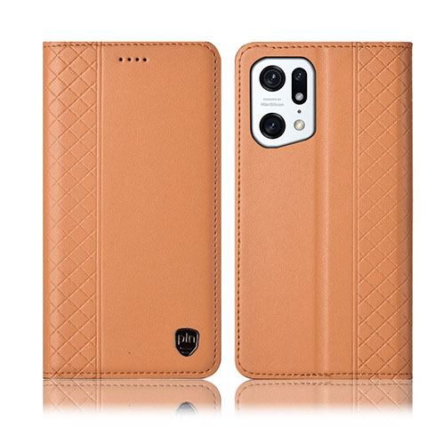 Funda de Cuero Cartera con Soporte Carcasa H07P para Oppo Find X5 Pro 5G Naranja