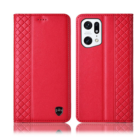 Funda de Cuero Cartera con Soporte Carcasa H07P para Oppo Find X5 Pro 5G Rojo