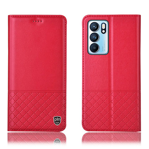 Funda de Cuero Cartera con Soporte Carcasa H07P para Oppo Reno6 5G Rojo