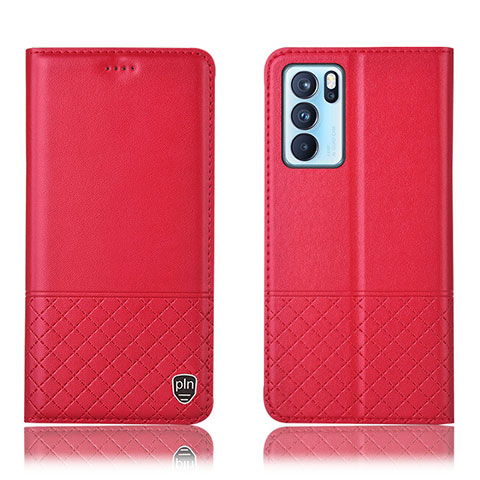 Funda de Cuero Cartera con Soporte Carcasa H07P para Oppo Reno6 Pro 5G India Rojo