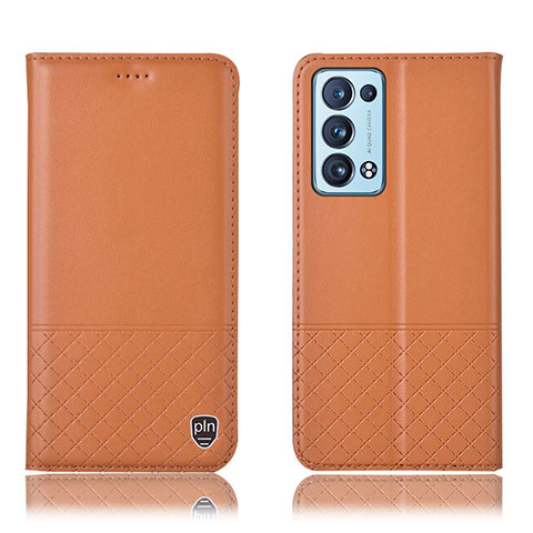 Funda de Cuero Cartera con Soporte Carcasa H07P para Oppo Reno6 Pro 5G Naranja