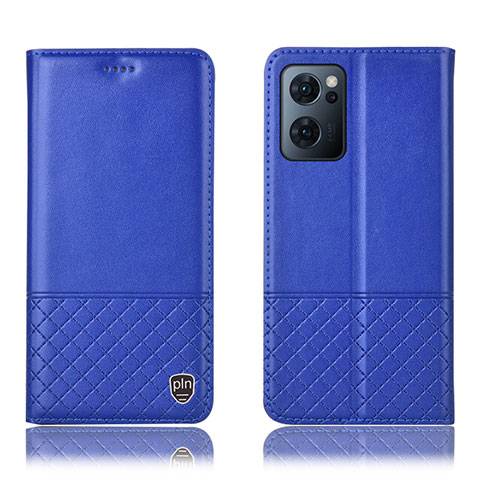 Funda de Cuero Cartera con Soporte Carcasa H07P para Oppo Reno7 5G Azul