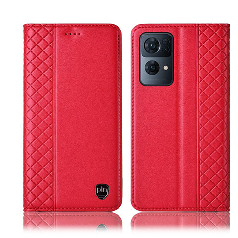 Funda de Cuero Cartera con Soporte Carcasa H07P para Oppo Reno7 Pro 5G Rojo