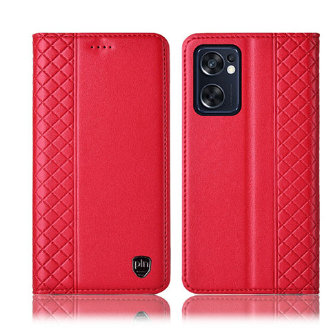 Funda de Cuero Cartera con Soporte Carcasa H07P para Oppo Reno7 SE 5G Rojo