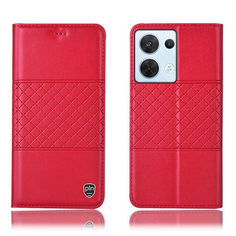 Funda de Cuero Cartera con Soporte Carcasa H07P para Oppo Reno8 5G Rojo