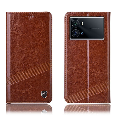 Funda de Cuero Cartera con Soporte Carcasa H07P para Vivo iQOO 9 Pro 5G Marron Claro