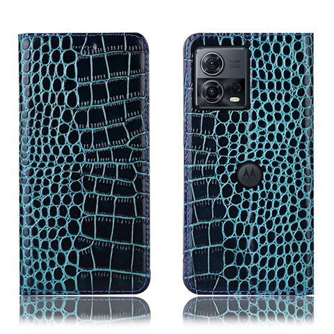 Funda de Cuero Cartera con Soporte Carcasa H08P para Motorola Moto Edge 30 Fusion 5G Azul