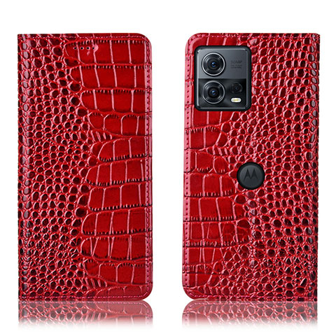 Funda de Cuero Cartera con Soporte Carcasa H08P para Motorola Moto Edge 30 Fusion 5G Rojo