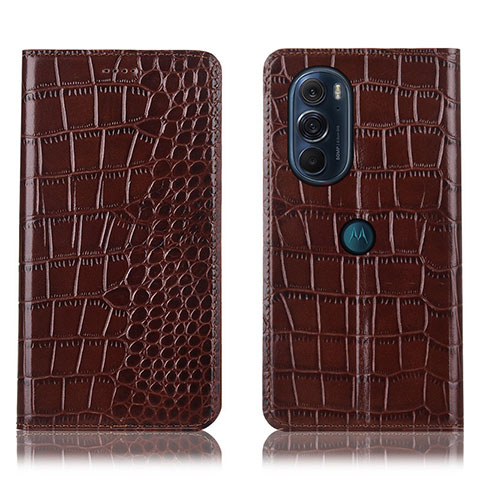 Funda de Cuero Cartera con Soporte Carcasa H08P para Motorola Moto Edge 30 Pro 5G Marron