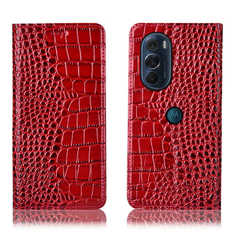 Funda de Cuero Cartera con Soporte Carcasa H08P para Motorola Moto Edge 30 Pro 5G Rojo