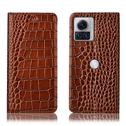 Funda de Cuero Cartera con Soporte Carcasa H08P para Motorola Moto Edge 30 Ultra 5G Marron Claro