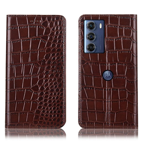 Funda de Cuero Cartera con Soporte Carcasa H08P para Motorola Moto Edge S30 5G Marron