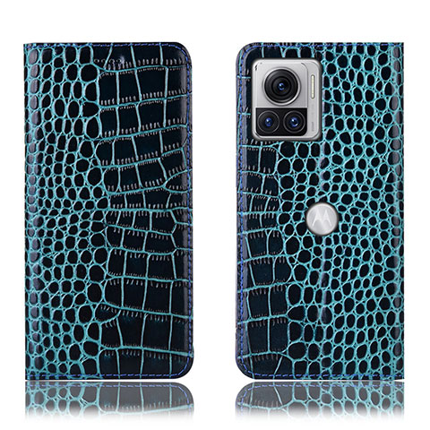 Funda de Cuero Cartera con Soporte Carcasa H08P para Motorola Moto Edge X30 Pro 5G Azul