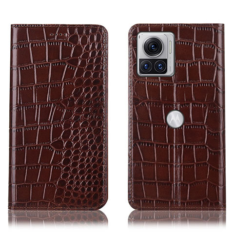 Funda de Cuero Cartera con Soporte Carcasa H08P para Motorola Moto Edge X30 Pro 5G Marron