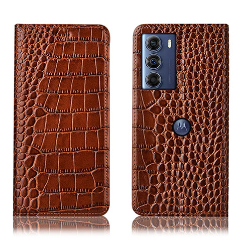 Funda de Cuero Cartera con Soporte Carcasa H08P para Motorola Moto G200 5G Marron Claro