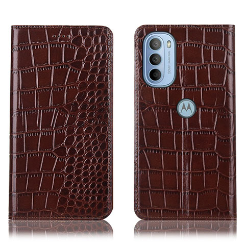 Funda de Cuero Cartera con Soporte Carcasa H08P para Motorola Moto G31 Marron