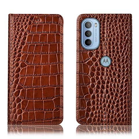 Funda de Cuero Cartera con Soporte Carcasa H08P para Motorola Moto G31 Marron Claro