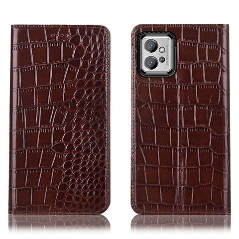 Funda de Cuero Cartera con Soporte Carcasa H08P para Motorola Moto G32 Marron