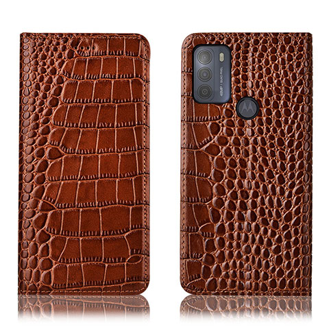 Funda de Cuero Cartera con Soporte Carcasa H08P para Motorola Moto G50 Marron Claro