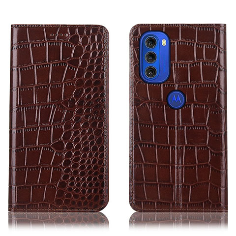 Funda de Cuero Cartera con Soporte Carcasa H08P para Motorola Moto G51 5G Marron