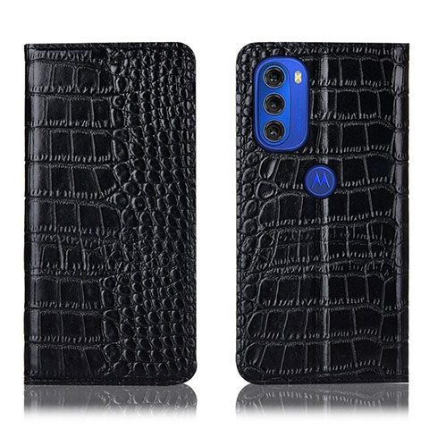 Funda de Cuero Cartera con Soporte Carcasa H08P para Motorola Moto G51 5G Negro