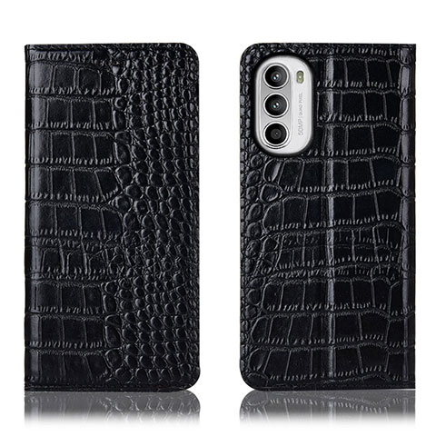 Funda de Cuero Cartera con Soporte Carcasa H08P para Motorola MOTO G52 Negro