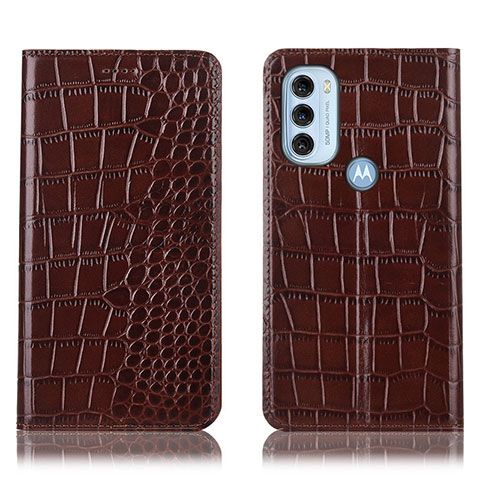 Funda de Cuero Cartera con Soporte Carcasa H08P para Motorola Moto G71 5G Marron