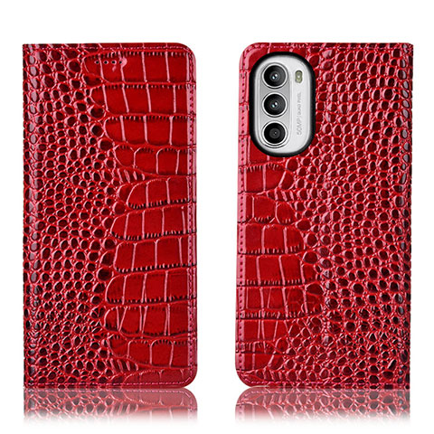 Funda de Cuero Cartera con Soporte Carcasa H08P para Motorola Moto G82 5G Rojo