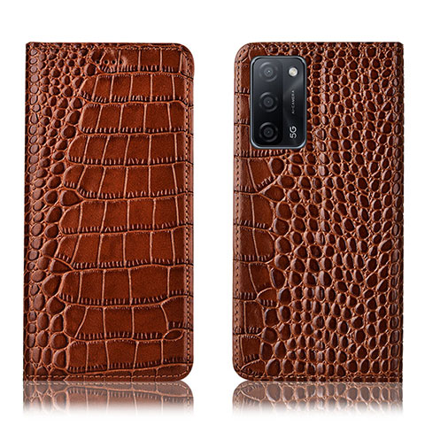 Funda de Cuero Cartera con Soporte Carcasa H08P para Oppo A53s 5G Marron Claro