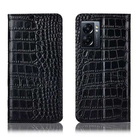 Funda de Cuero Cartera con Soporte Carcasa H08P para Oppo A56S 5G Negro