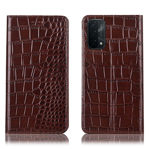 Funda de Cuero Cartera con Soporte Carcasa H08P para Oppo A74 5G Marron