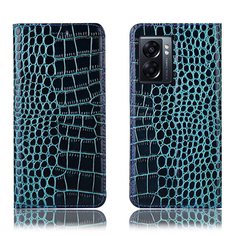 Funda de Cuero Cartera con Soporte Carcasa H08P para Oppo A77 5G Azul