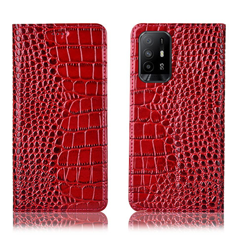 Funda de Cuero Cartera con Soporte Carcasa H08P para Oppo A94 5G Rojo