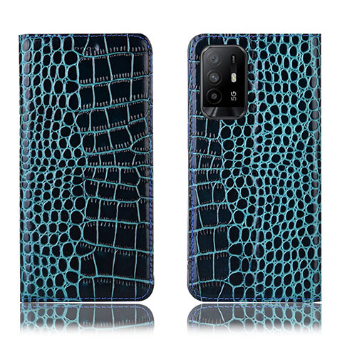 Funda de Cuero Cartera con Soporte Carcasa H08P para Oppo A95 5G Azul