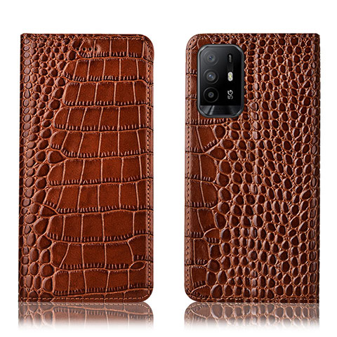 Funda de Cuero Cartera con Soporte Carcasa H08P para Oppo A95 5G Marron Claro