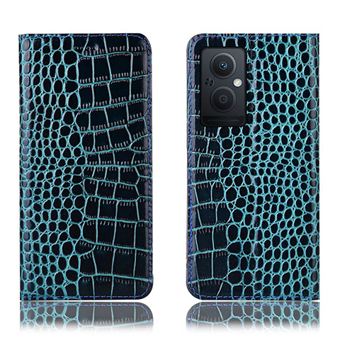 Funda de Cuero Cartera con Soporte Carcasa H08P para Oppo A96 5G Azul