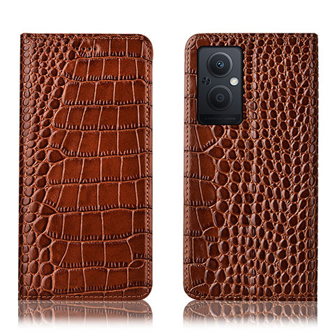 Funda de Cuero Cartera con Soporte Carcasa H08P para Oppo A96 5G Marron Claro