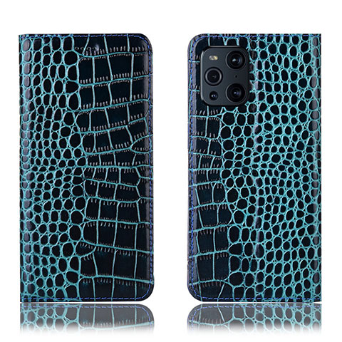 Funda de Cuero Cartera con Soporte Carcasa H08P para Oppo Find X3 5G Azul