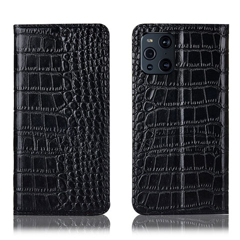 Funda de Cuero Cartera con Soporte Carcasa H08P para Oppo Find X3 5G Negro