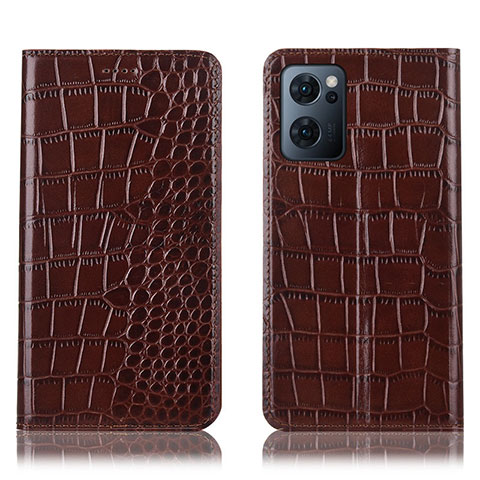 Funda de Cuero Cartera con Soporte Carcasa H08P para Oppo Find X5 Lite 5G Marron