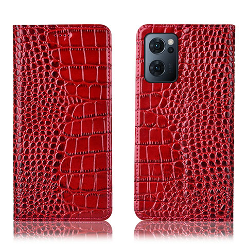 Funda de Cuero Cartera con Soporte Carcasa H08P para Oppo Find X5 Lite 5G Rojo