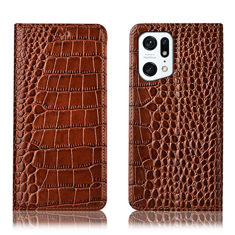 Funda de Cuero Cartera con Soporte Carcasa H08P para Oppo Find X5 Pro 5G Marron Claro