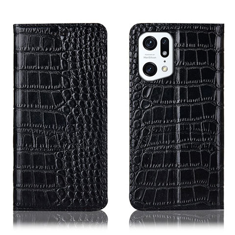 Funda de Cuero Cartera con Soporte Carcasa H08P para Oppo Find X5 Pro 5G Negro