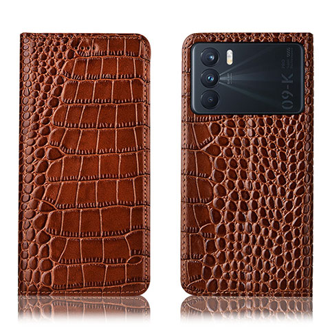 Funda de Cuero Cartera con Soporte Carcasa H08P para Oppo K9 Pro 5G Marron Claro